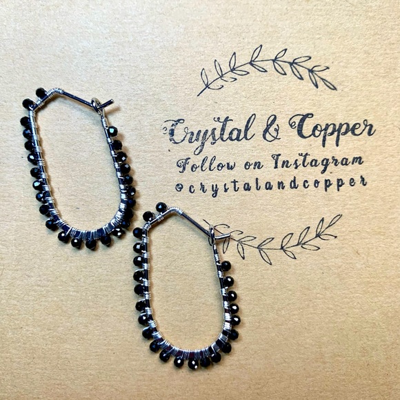 Black Spinel Earrings (Rhodium Plated) - Picture 1 of 4